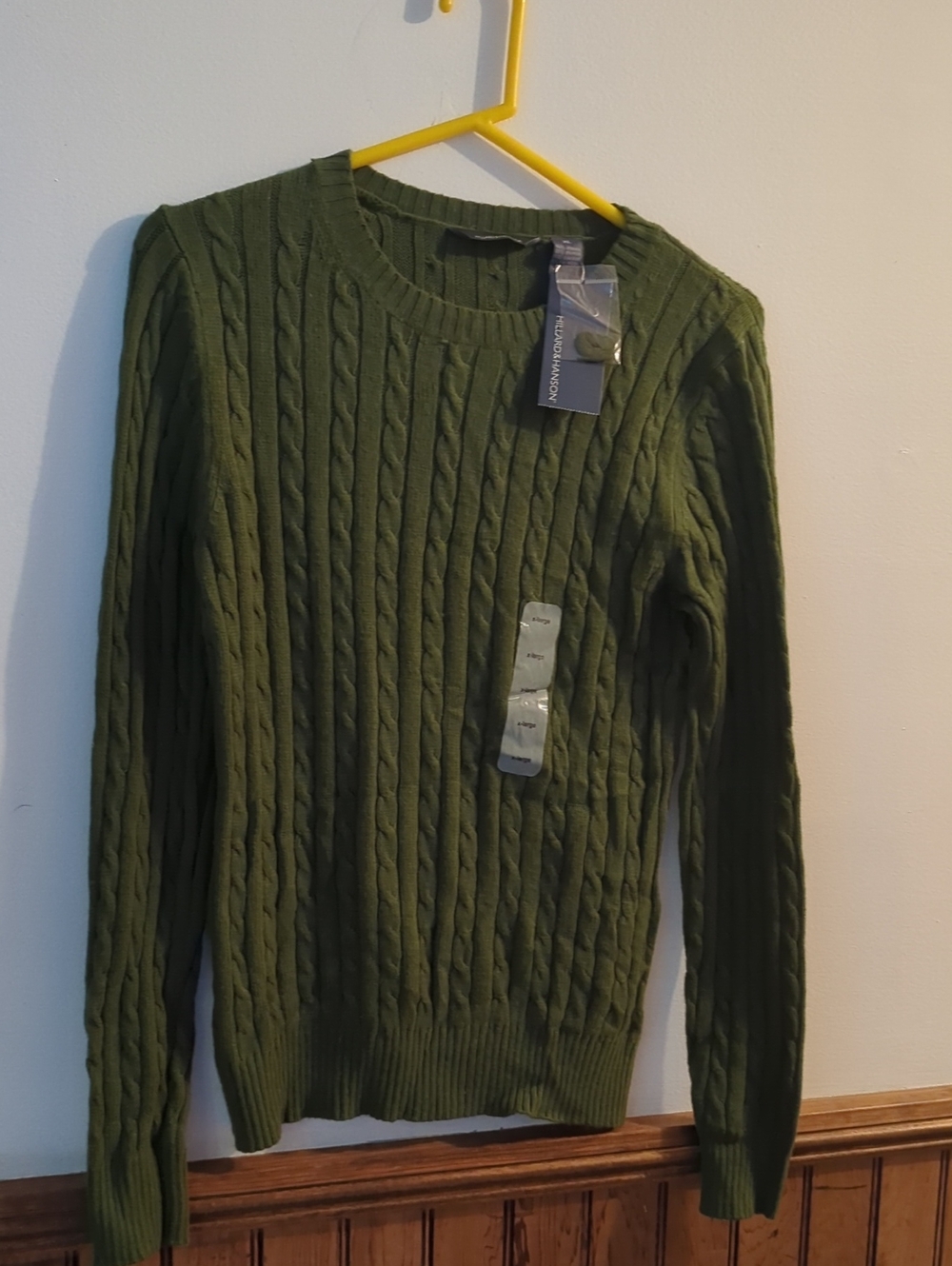 Hillard & Hanson Green Cable Crewneck Sweater
